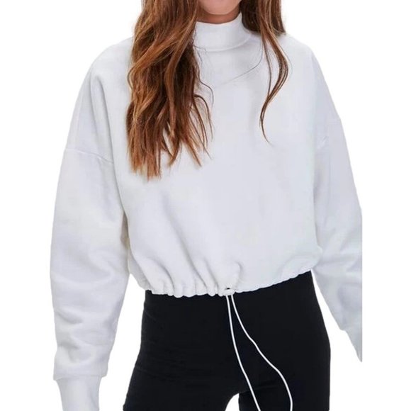 Forever 21 Bungee Hem Mock Neck Crop Sweatshirt - Picture 1 of 15